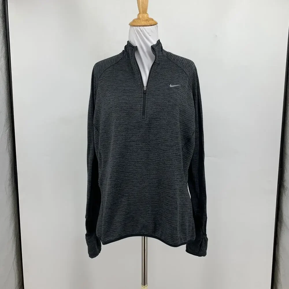 Nike Top Womens L Large Charcoal Element Sphere Thumbholes Mitten Cuff Half Zip